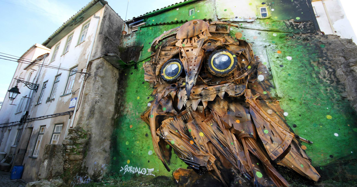 Portuguese Street Artist Creates A Giant Outdoor Owl Sculpture From