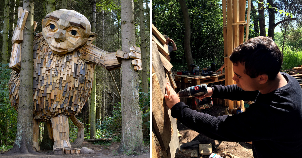 Artist Creates Wooden Giants And Hides Them In The Danish Wilderness